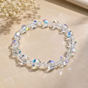 Swarovski Crystal AB Bracelet, 8mm Round Aurora Borealis, Stretch Jewelry image 2