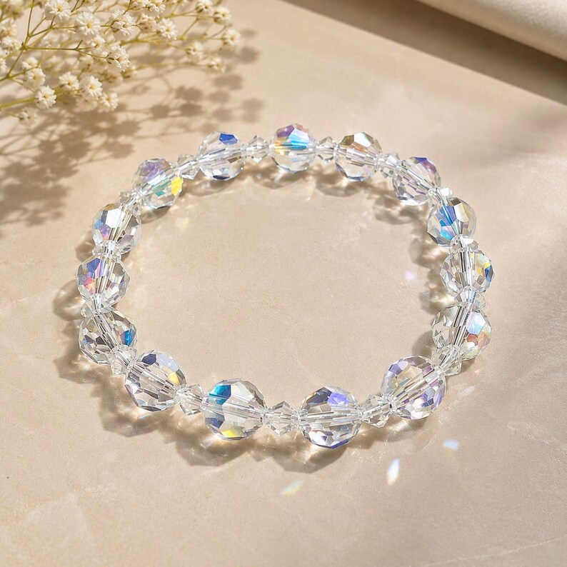 Swarovski Crystal AB Bracelet, 8mm Round Aurora Borealis, Stretch Jewelry image 2