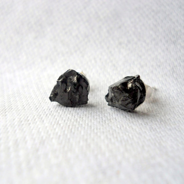 Black Stud Earrings,Rough Earrings, Black Rock Earrings, Natural Stone Earrings, Coal Miner's Wife Post, Uncut Raw Tourmaline