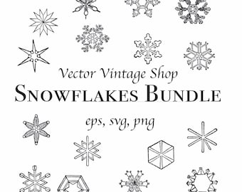 SNOWFLAKE SVG BUNDLE, Vintage Winter Holiday Clipart, Old Fashioned Christmas Decor Graphic, Antique Illustration png eps svg