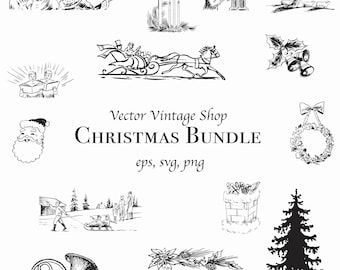 CHRISTMAS VECTOR BUNDLE, Vintage Winter Holiday Clipart, Religious Christmas Decor, Antique Illustrations, Printable Download, png eps svg