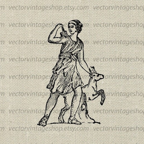 DIANA GODDESS SVG File, Vintage Style Vector Clip Art, Ancient Roman Mythology, Huntress Clipart Illustration, Artemis, Commercial Use, png