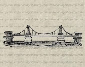 SUSPENSION BRIDGE SVG File, Vintage Architecture Digital Clipart, Old Illustration, Printable Download, Commercial Use, png jpg eps