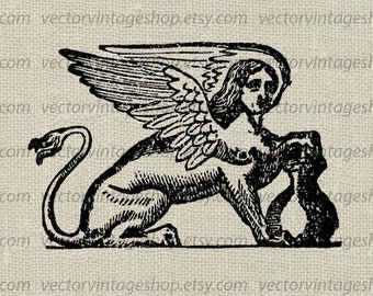 SPHINX SVG File, Vintage Style Vector Illustration, Mythical Beasts Clip Art, Winged Lion Human, Printable Download, jpeg png eps