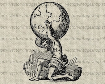 ATLAS and Globe SVG File, Ancient Myth Vector Clip Art Download, Weight of the World, Greek Mythology, Vintage Illustration, jpeg png eps