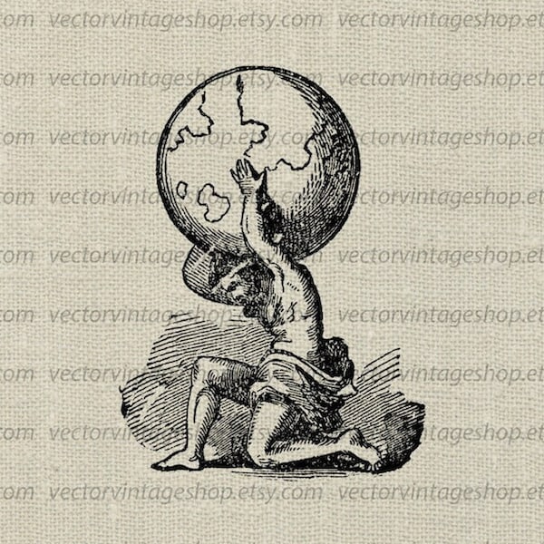 ATLAS and Globe SVG File, Ancient Myth Vector Clip Art Download, Weight of the World, Greek Mythology, Vintage Illustration, jpeg png eps