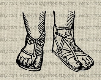 ROMAN SANDALS SVG File, Vintage Style Vector Illustration, Ancient Roman Soldiers Footwear, Men Shoes Feet png jpg eps