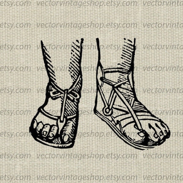 ROMAN SANDALS SVG File, Vintage Style Vector Illustration, Ancient Roman Soldiers Footwear, Men Shoes Feet png jpg eps