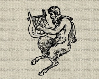 SATYR SVG File, Vintage Greek Myth Vector, Musical Faun With Lyre, Antique Illustration, Printable Download, Commercial Use, jpeg png eps