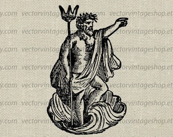 POSEIDON SVG File, Vintage Vector Illustration, Neptune Trident, God of Sea Ocean, Ancient Mythology Clip Art, jpeg png eps