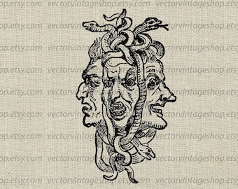 FURIES SVG File, Myth Vector Graphic, Vintage Vector File, Scary Monster, Medusa, Mythological Ancient Greek Clipart, jpeg png eps