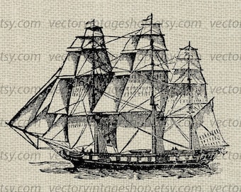 SHIP SVG VECTOR Graphic Clipart - Printable Vintage Illustration - Commercial Use  - jpg png eps File Download
