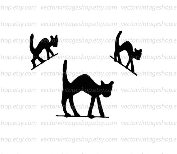 Black Cat Vector Halloween Decor Clipart Arched Cats Etsy