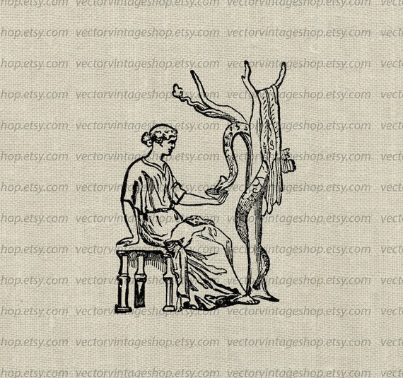 Woman Snake Vector Graphic Instant Download Hygeia Ancient Etsy