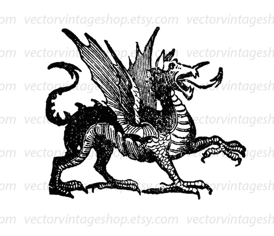 ヴィンテージドラゴンSVG：中世の獣のイラスト（印刷可能な