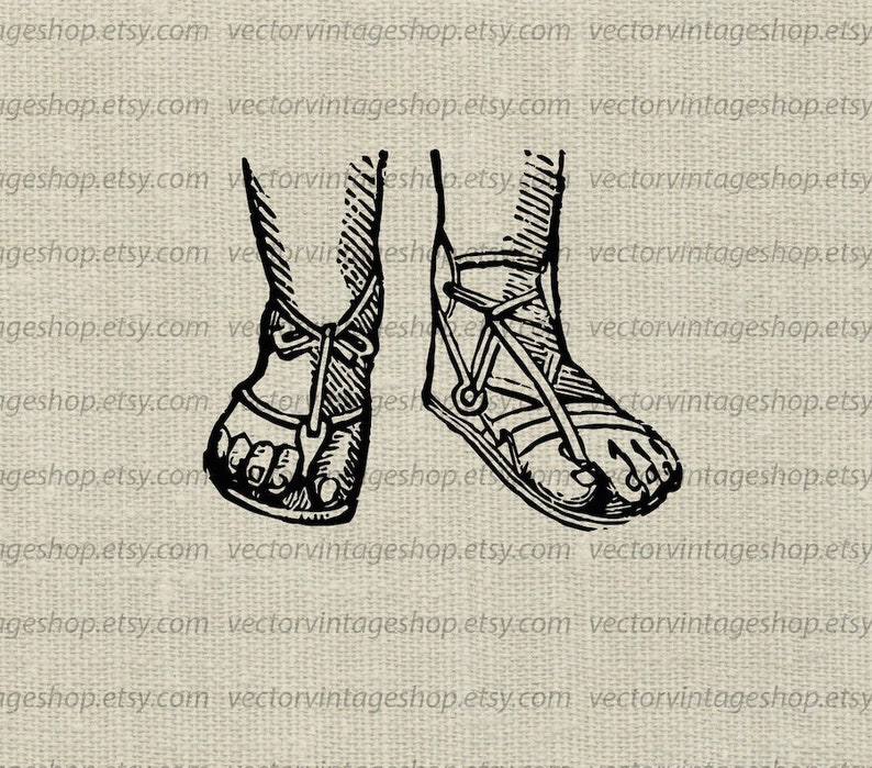 ROMAN SANDALS SVG File, Vintage Style Vector Illustration, Ancient Roman Soldiers Footwear, Men Shoes Feet png jpg eps image 1