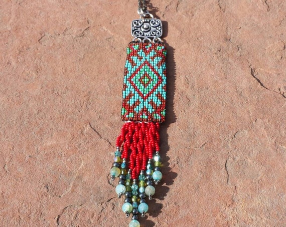 Southwest Diamonds loomwork Necklace Native American inspired beadwork pendant by beadworkdreamsraven