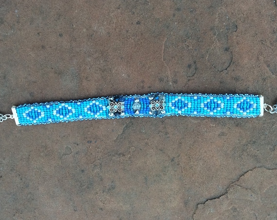 Sky of blue bracelet with sparkles too Native American inspired beadwork bracelet by beadworkdreamsraven Rita Caldwell
