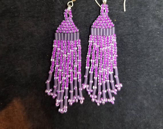 Purple Native American inspired Beadwork earrings Beadwork Dreams Raven