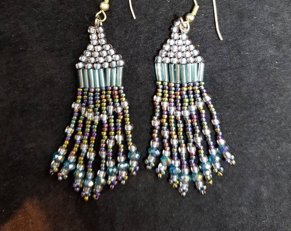 Blue crystal Native American inspired Beadwork earrings Beadwork Dreams Raven