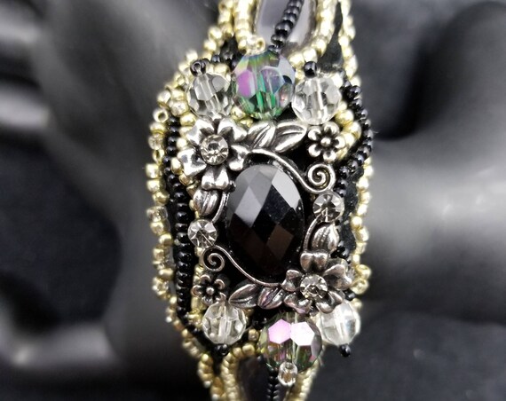 Silver black vintage bracelet Native American inspired Rita Caldwell