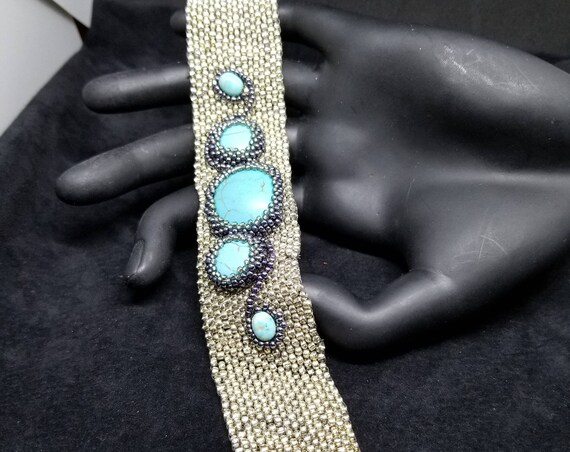 Silver turquoise bracelet Native American inspired Rita Caldwell