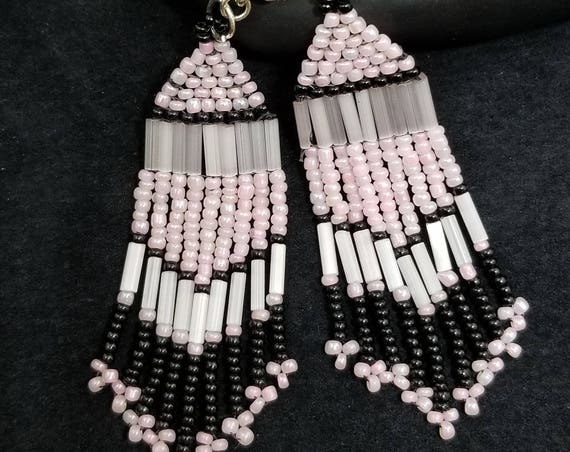 Pink black Native American inspired Beadwork earrings Beadwork Dreams Raven