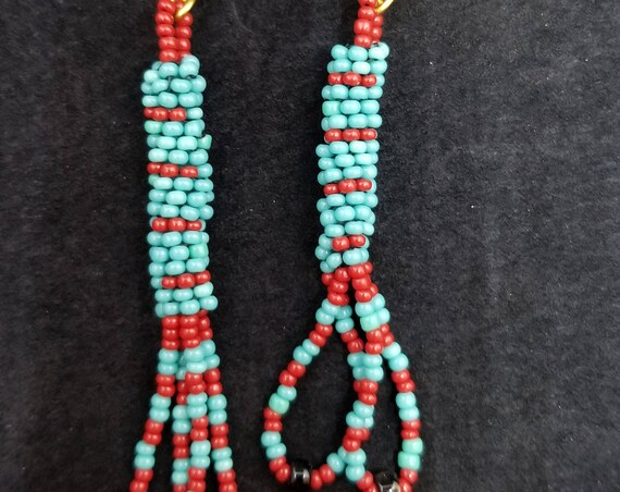 Native American inspired Beadwork earrings turquoise and red Beadwork Dreams Raven