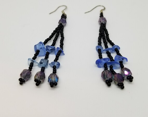 Black and blue dangle earrings