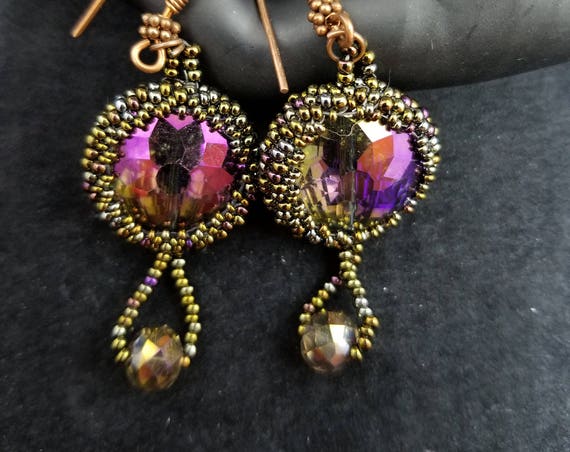 Swavorski crystals and gold earrings Native American inspired Beadwork Dreams Raven