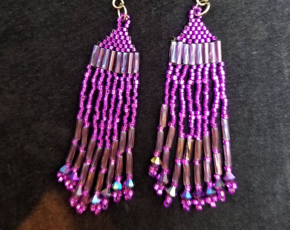 Purple Native American inspired Beadwork earrings Beadwork Dreams Raven