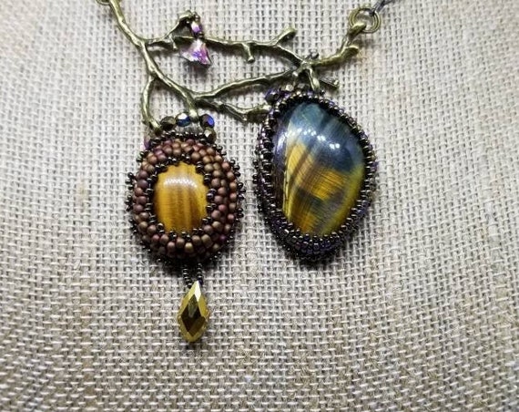Tiger's eye beadwork pendant Rita Caldwell