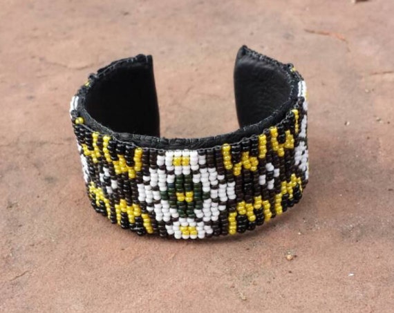 Flowers Beadwork cuff bracelet native american inspired Rita Caldwell