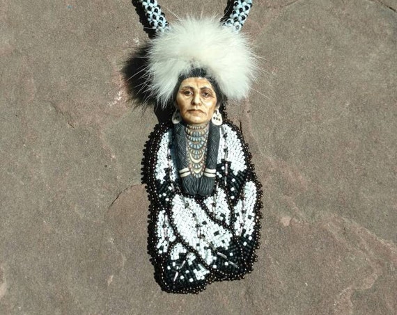 Winter's Eagle warrior pendent Beadwork Dreams Raven. Laura mears cabochon
