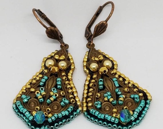 Turquoise and gold earrings Native American inspired Rita Caldwell