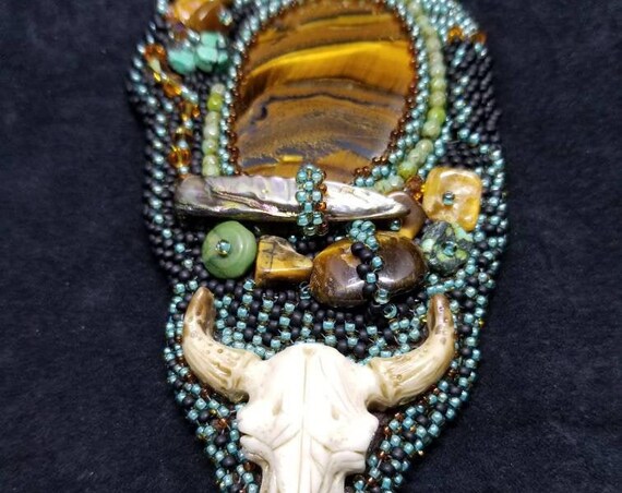 Desert sunset necklace Beadwork Dreams Raven Laura Mears cabochon Native American inspired Beadwork