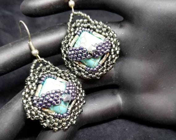 Silver and turquoise earrings Native American inspired Beadwork Dreams Raven
