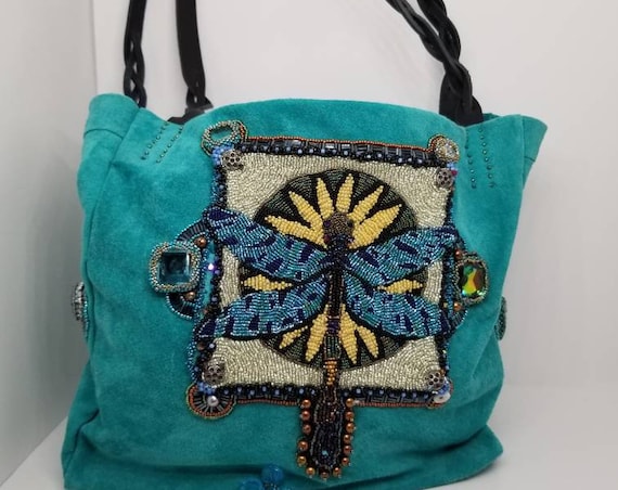Dragonfly beaded shoulder bag Native American inspired Rita Caldwell