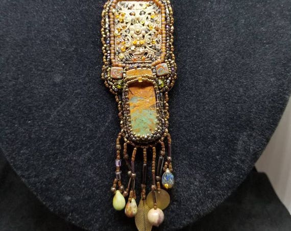 Painted Jasper pendent Native American inspired by Beadwork Dreams Raven