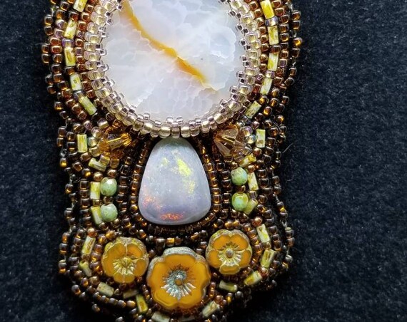 Moon stone pendent Native American inspired Beadwork Dreams Raven is Raven