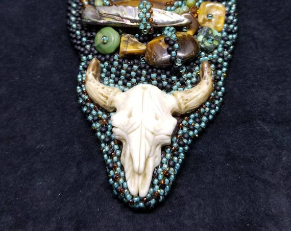 Desert sunset necklace Beadwork Dreams Raven Laura Mears cabochon Native American inspired Beadwork