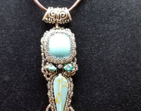 Silver turquoise pendent Native American inspired Beadwork Dreams Raven