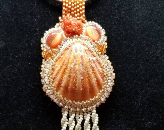 Peach sea shell pendent Native American inspired Beadwork Dreams Raven