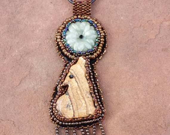 Coyote howls at the moon native American inspired beadwork by Beadworkdreamsraven