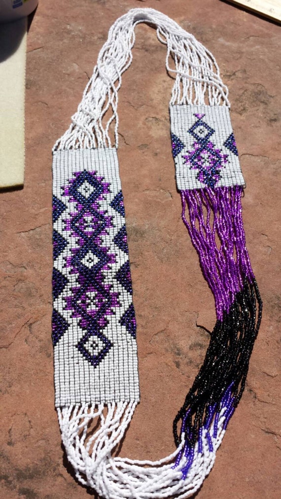 Purple diamonds regalia necklace native american inspired beadwork by Beadwork Dreams Raven.