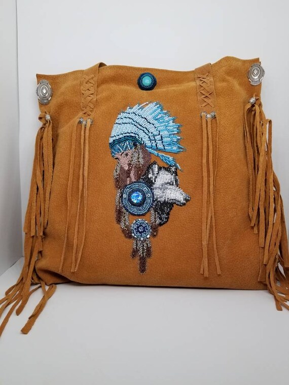 Wolf feathers handmade bag