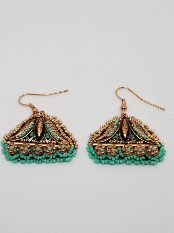 Gold turquoise earrings Rita Caldwell Native American inspired