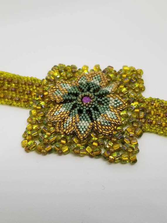 Green flowers bracelet of autumn Native American Rita Caldwell