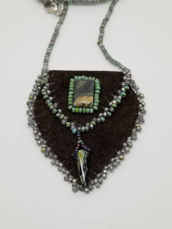 Amulet bag dark brown Rita Caldwell Native American inspired
