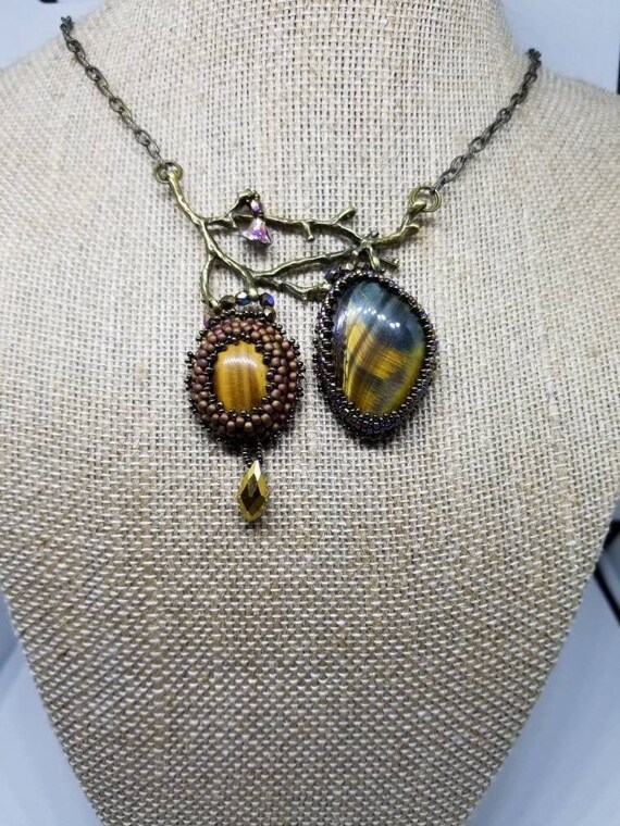 Tiger's eye beadwork pendant Rita Caldwell